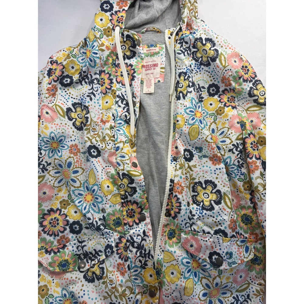 Mossimo Supply Co Womens Floral Utility Jacket L Water Resistant Hooded Raincoat - Picture 4 of 4